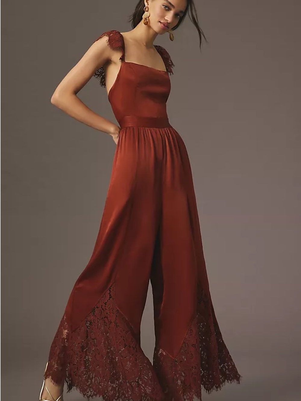 Anthropologie satin jumpsuit (with pockets!)